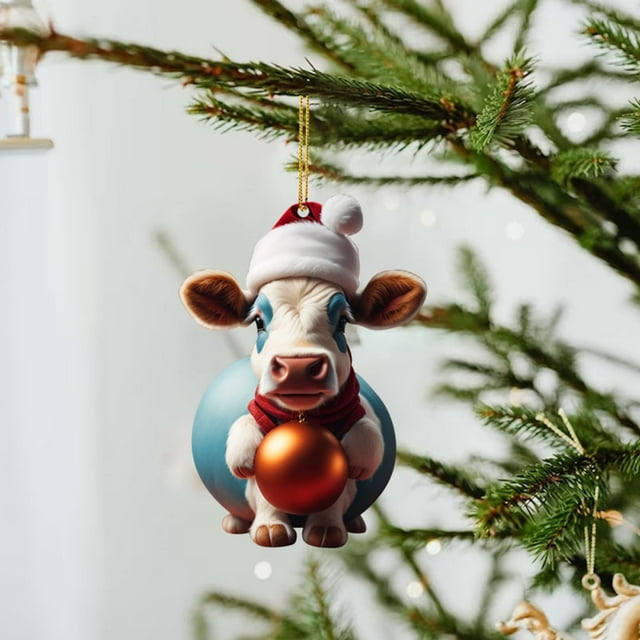 Fiudx Colgante de Toro Navideño, Diseño Acrílico 2D, Colorido Adorno para Árbol de Navidad, Regalo Dulce y Realista, Decoración para Fiestas, Uso En Interiores y Exteriores, 1 Unidad.