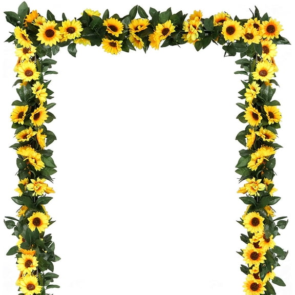 Morttic 4 Pack Artificial Sunflower Garland Silk Faux Yellow Sunflower Vine Hanging Flowers Garland for Home Wedding Party Decoration