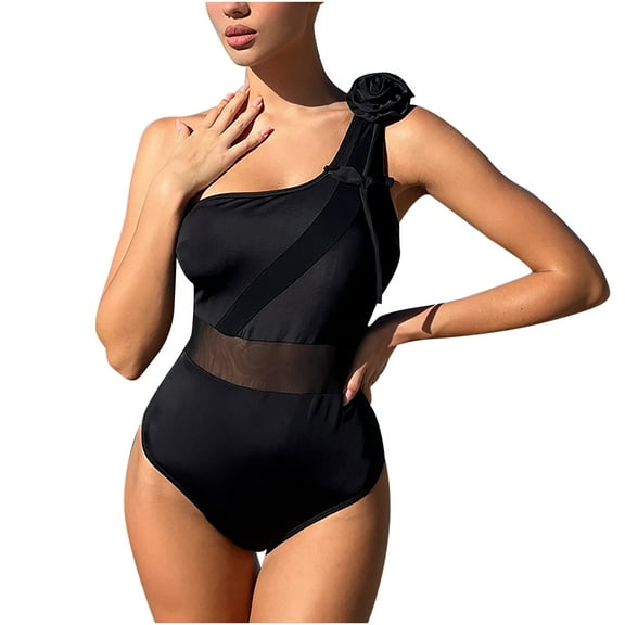 Wycnly Swimsuits for Women Tankini for Women Womens Bathing Suit One Piece Swimsuit Summer One Shoulder Swimwear Beach Party Sexy Mesh Patchwork Bikini Bathing Suit