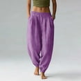 thumbnail image 2 of Horkkom Casual Pants for Women Cotton Elastic Waist Cuffed Pants Solid Color Loose Comfy Pants with Pockets L, 2 of 6