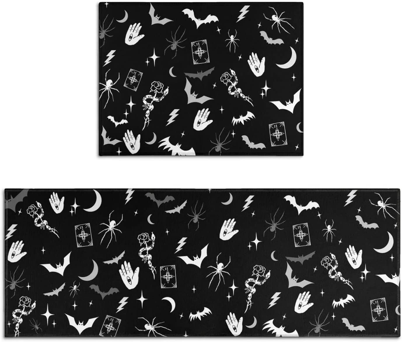 Gothic Kitchen Rug Set of 2, Goth Rug, Witch Rug, Black Halloween Spooky Kitchen Mat, Runner