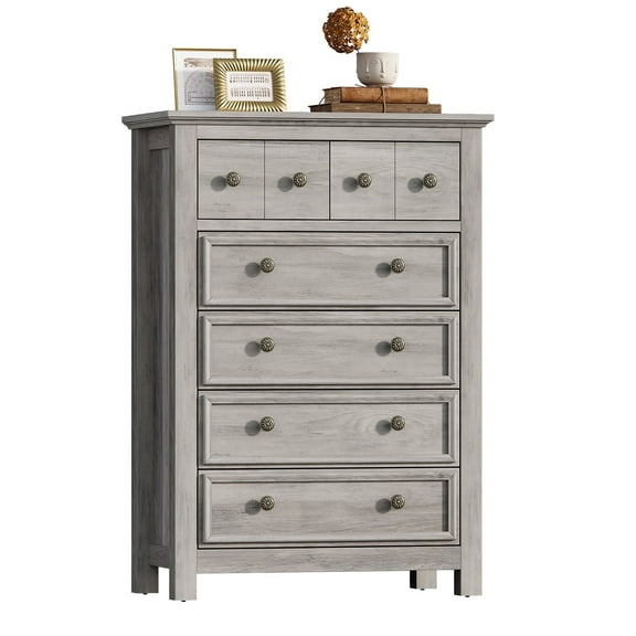 LGHM Tall 6 Drawer Dresser for Bedroom, Wood Farmhouse Chest of Drawers for Living Room, Hallway, Entryway, Gray