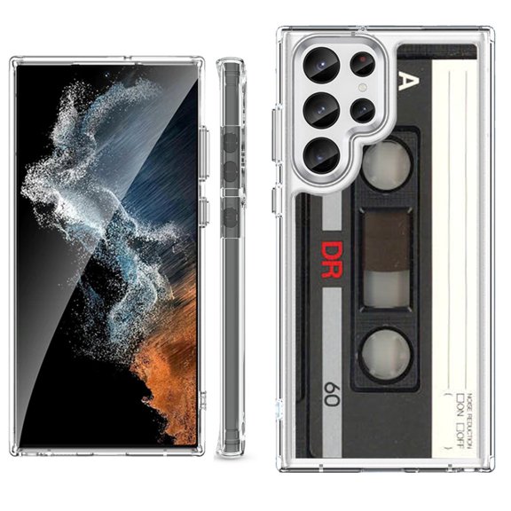 Shockproof Bumper Phone Case for Samsung Galaxy S23 Ultra 5G, by OneToughShield ® - Vintage Cassette