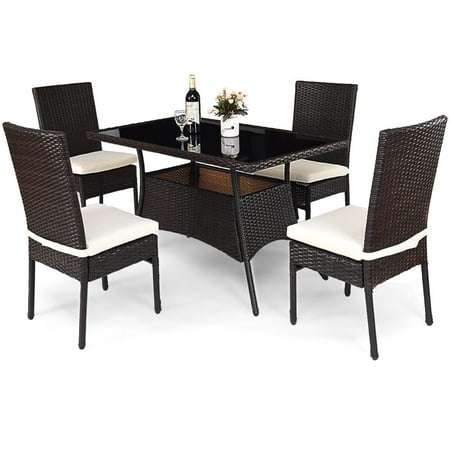 Costway 5 Piece Outdoor Patio Furniture Rattan Dining Table ... Costway 5 Piece Outdoor Patio Furniture Rattan Dining Table ...