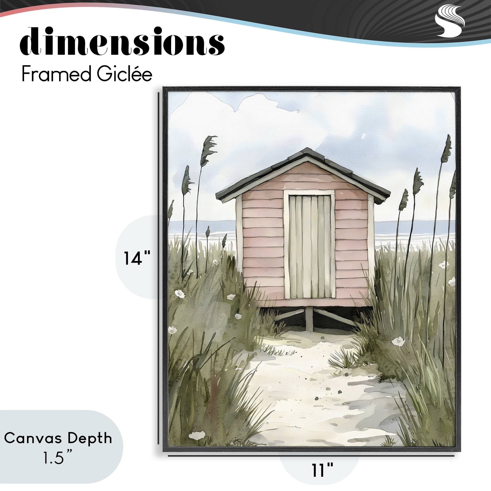 Stupell Industries Coastal Calm Pink Beach Hut Black Framed Giclee Art, design by Riley B
