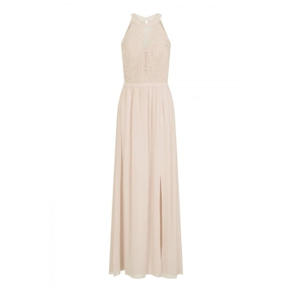 Little Mistress Womens Halterneck Eyelash Lace Maxi Dress