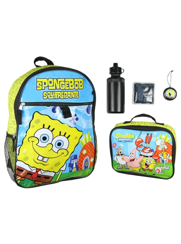 Nickelodeon SpongeBob SquarePants Characters Squidward Patrick Mr. Krabs Sandy Plankton Gary 5 PC Backpack Lunchbox Icepack Water Bottle