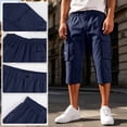 thumbnail image 2 of Hsovts Men's Capri Pants Cargo Long Shorts Casual Elastic Waist Shorts Below Knee Long 3/4 Pants Cargo Travel Capri Multi-Pockets Pants Dark Blue M, 2 of 7