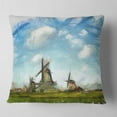 thumbnail image 2 of Designart Watercolor Windmill in Netherlands - Landscape Printed Throw Pillow - 18x18, 2 of 5