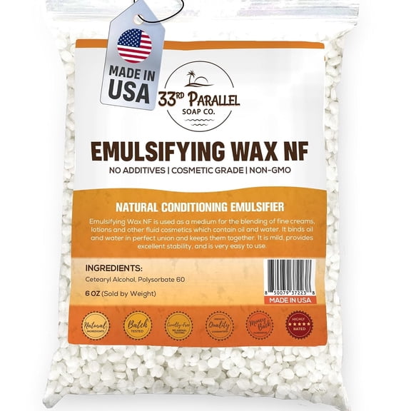 Non-GMO Emulsifying Wax NF Pastilles (6 OZ) 100% Natural Plant Derived | For Lotions, Creams, Soap Making, Hair Products | Cosmetic Grade | Product of USA | 6 OUNCES
