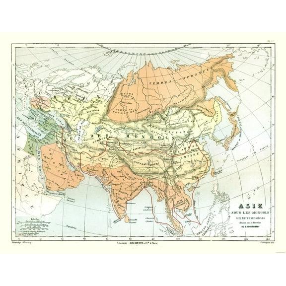 Historic Map - Mongolian Empire - Cortambert 1880 - 29.68 x 23 - Vintage Wall Art