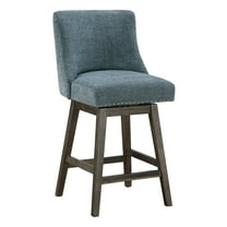 Granville 26" Swivel Counter Stool  in Navy Fabric with Gray Legs
