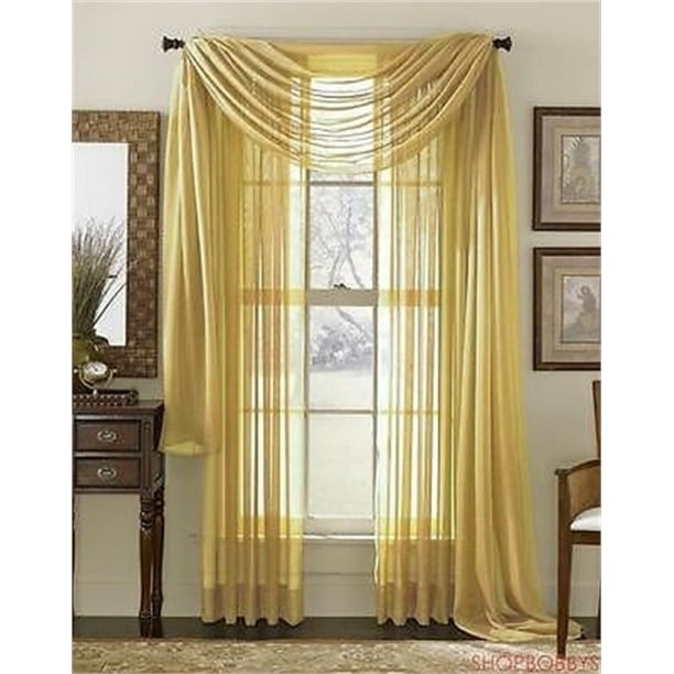 Linda Voile Sheer Solid Window Scarf, Gold, 55x216