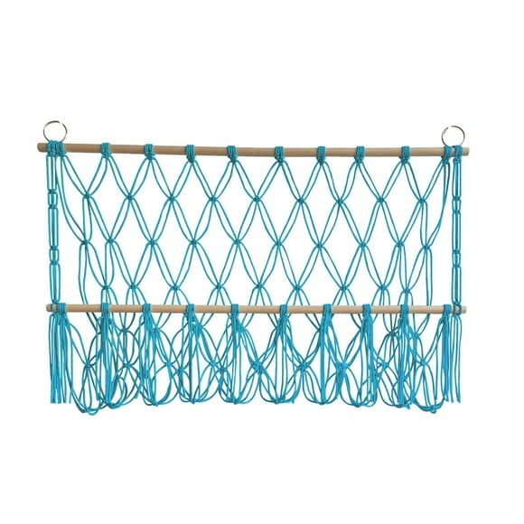 veasfak Wall Hanging Net Plush Toy Net Handwoven Boho Macrame Stuffed Animal Hammock Blue