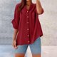 thumbnail image 2 of Conjuntos de maestra/o,Camisa de mezcla de lino para mujer, túnica con cuello en V y manga 3/4, tela de poliéster, blusa informal de gran tamaño para el hogar, sopatenor, 2 of 8