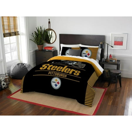 Sam Football - Pittsburgh Steelers COMBO 5 Pc FULL / QUEEN Size Comforter Set Includes: Comforter, 2 Pillow Shams & 2 Pillowcases -NFL Football Bedding Accessories