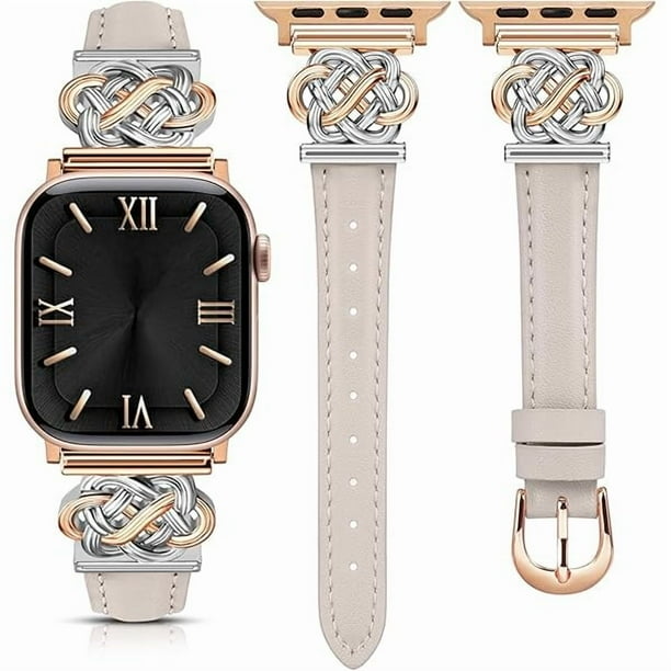 wonima44 Celtic Knot Leather Band Compatible with Apple Watch Band 41/40/38/44/45/46/49/42mm Women, Slim Thin Dressy Premium Leather Adjustable Strap for iWatch Series 11 10 9 8 7 6 5 4 SE/Ultra 3 2 1