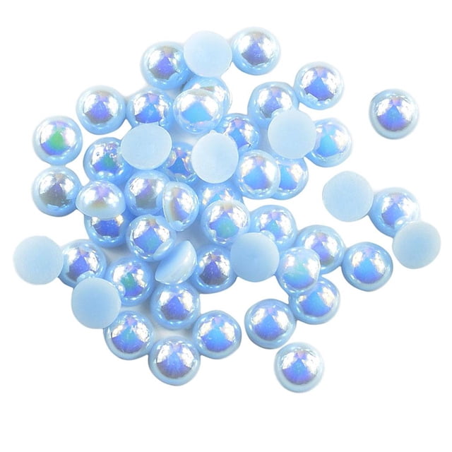 KLKCMS 100 Pieces Half Pearl Flat Back 8mm DIY Craft Decoration blue