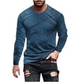 thumbnail image 2 of Blusas y camisas de manga larga con cuello redondo para hombre, blusa informal de manga larga con cuello redondo y estampado de rayas, blusa de poliéster para hombre, 2 of 5