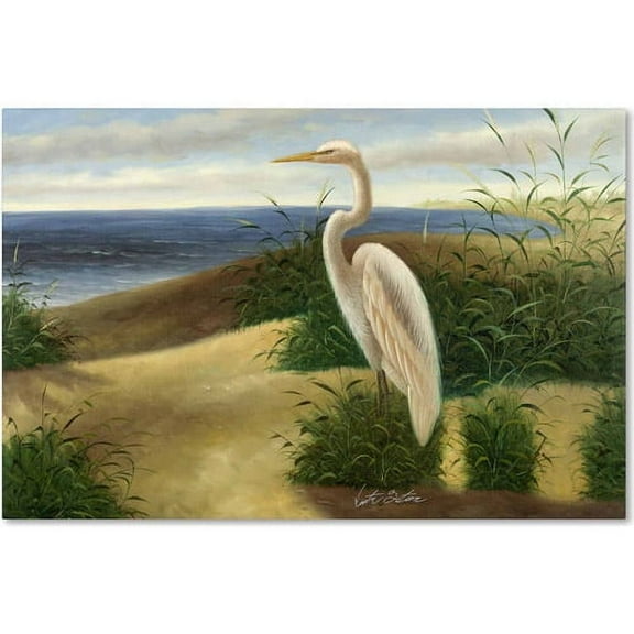 Trademark Fine Art "One Heron at the Beach" Canvas Art by Victor Giton