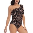 thumbnail image 3 of Haiem Coffee Bean Women's One Piece Swimsuits Tummy Control One Shoulder Bathing Suits Ruffle Swimwear-X-Large, 3 of 8