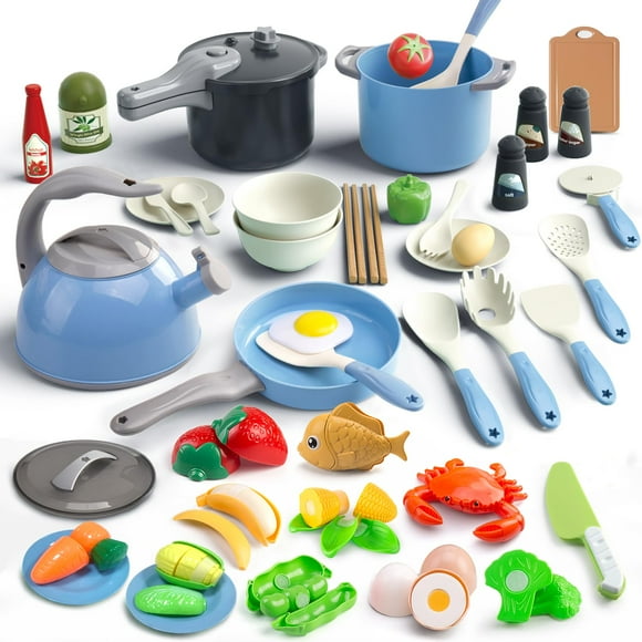 Juego de juguetes Play Kitchen Bruvoalon, 67 piezas con ollas y sartenes para niños a partir de 3 años