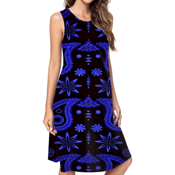 Blue Paisley Bandana Pattern Dress Elegant Party Dresses Evening Dresses Women Dress Sleeveless Dress Ladies Dresses