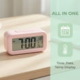 thumbnail image 3 of REGALWOVEN Small Digital Alarm Clock for Bedroom, Alarm Clocks with Big Numbers Display, Temperature, Snooze, 12/24H for Deep Sleepers Pink, 3 of 6
