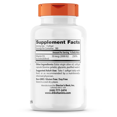 ドクターズベスト ビタミンD3 2000IU (50mcg) 180粒 ソフトジェル Doctor's Best Vitamin D3 サプリメント ビタミン ビタミンD-3 ビタミンサプリ