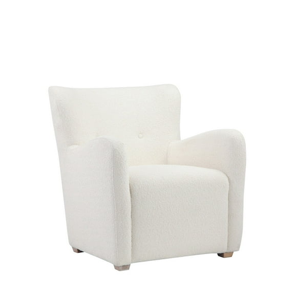 Molly 33 Inch Lounge Chair- White Boucle Fabric- Wing Back Design- Wood