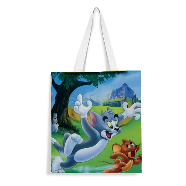Tom y Jerry Bolso de tela con estampado de lienzo para mujer, bolsa de compras reutilizable y estética, con cremallera interior, regalo para mujer,40*45cm.