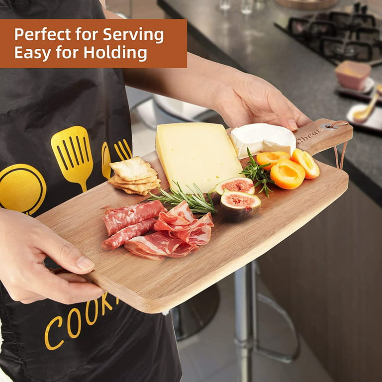 Acacia Wood Cutting Board with Handle Wooden Chopping Board Countertop  Paddle Cutting Board for Meat Bread Serving Board Charcuterie Board