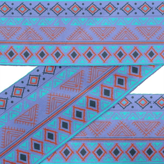 IBA Indianbeautifulart Blue Aztec Geometric Printed Ribbon Trim 9 Yards Velvet Fabric Laces For Crafts Sewing Accessories 3 Inches