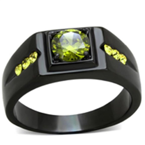 Alamode TK1928-9 Men IP Black Stainless Steel Ring with AAA Grade CZ in Olivine - Size 9