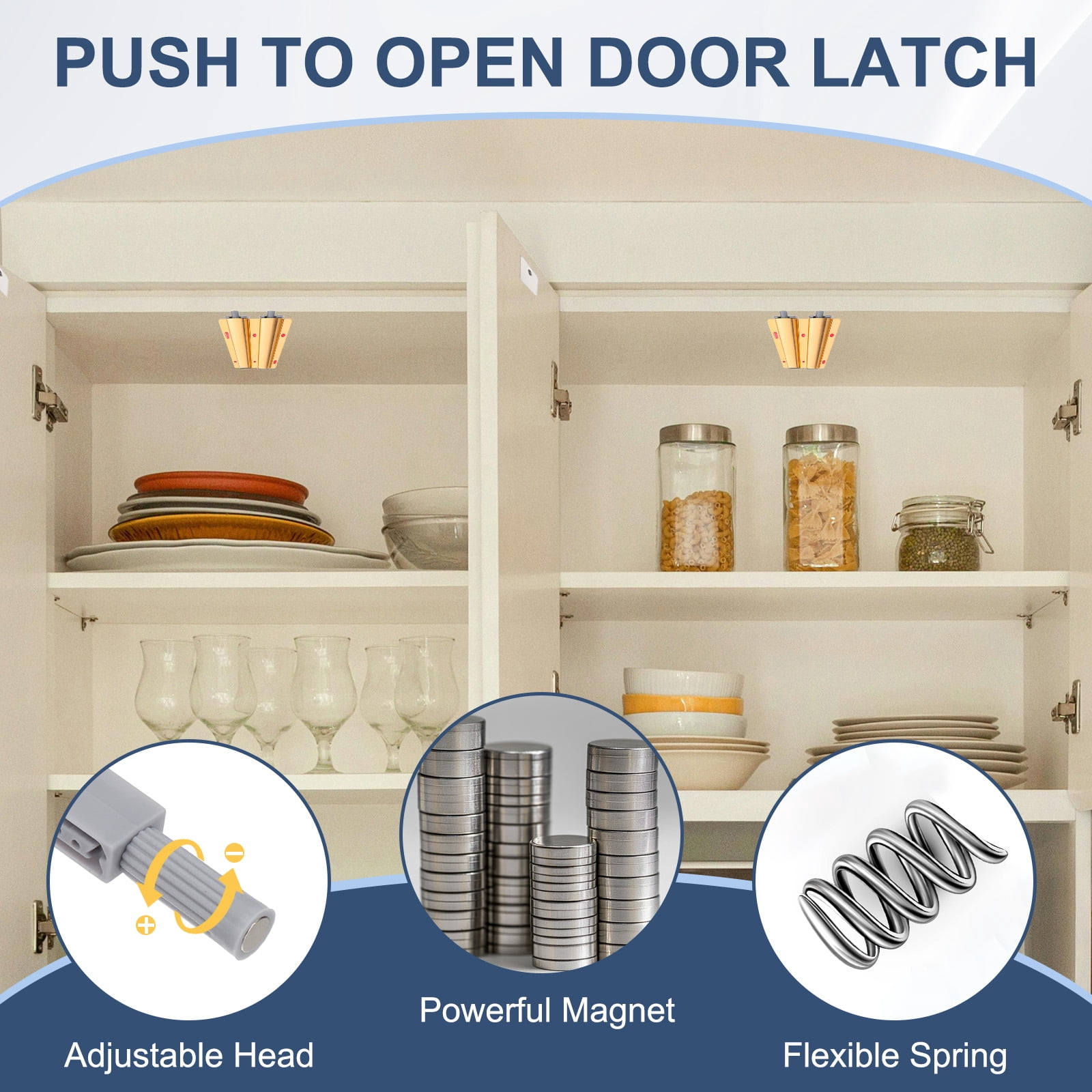 Uxcell Magnetic Push Latch, Double Push to Open Door Latch Cabinet Hardware Hidden Push Touch Latch Golden 4 Pcs