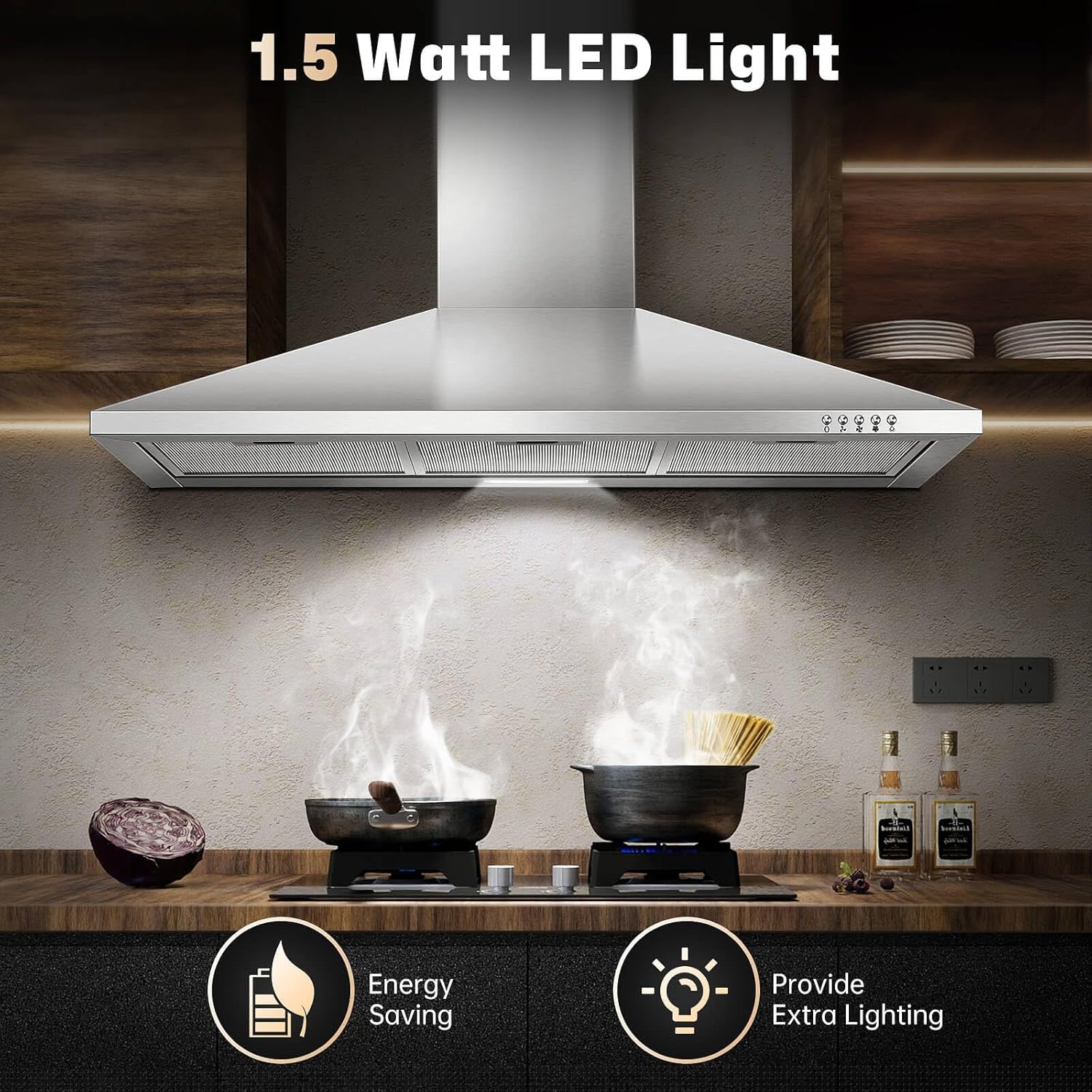 Joeaonz 36 Inch Ductless Range Hood in Stainless Steel with 450 CFM Wall Mount Ventilation