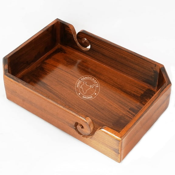 Hind Handicrafts Solid Handmade Crafted Wooden Portable 2-Way Antique Yarn Storage Bowl Tray - Holder for Knitting Crochet Hook Accessories - Multipurpose Organiser (Dull Yellow-1, 12" x 8" x 2.5")