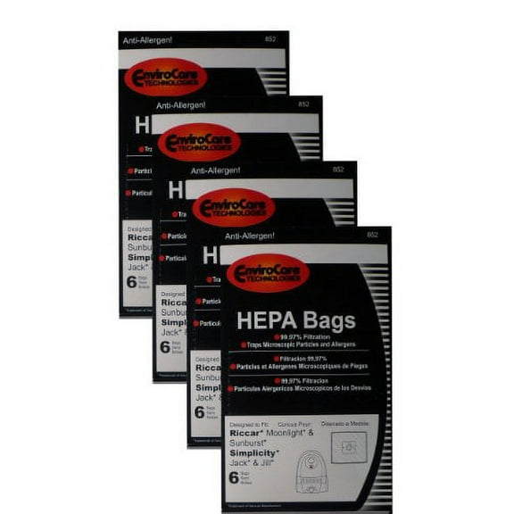 24 Simplicity Jack Jill Riccar Z SLZ-6 Moonlight Hepa Bags, Canister, Sunburst Vacuum Cleaners, SCC-6 SLZ-6, RZH, RZP-6, SLZ, SZP-6, Szp6, SZh-6