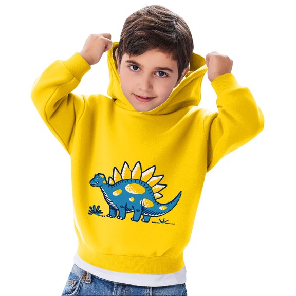 BaoFuBaoMei Hoodies for Boys Girls Dinosaur Long Cuffed Sleeve Sweatshirt Tops Fleece Lined Loose Hooded Fall Clothes for School Daily Wear Outdoor