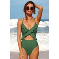 thumbnail image 4 of Women's V Neck One Piece Swimsuits Ruffled Lace Up Monokini Swimwear, 4 of 6