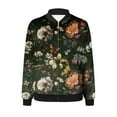 thumbnail image 4 of Womens Zip Up Bomber Jackets Casual Lightweight Fall Outerwear Floral Print Long Sleeve Travel Coat with Pocket (2XL, Black 02), 4 of 5