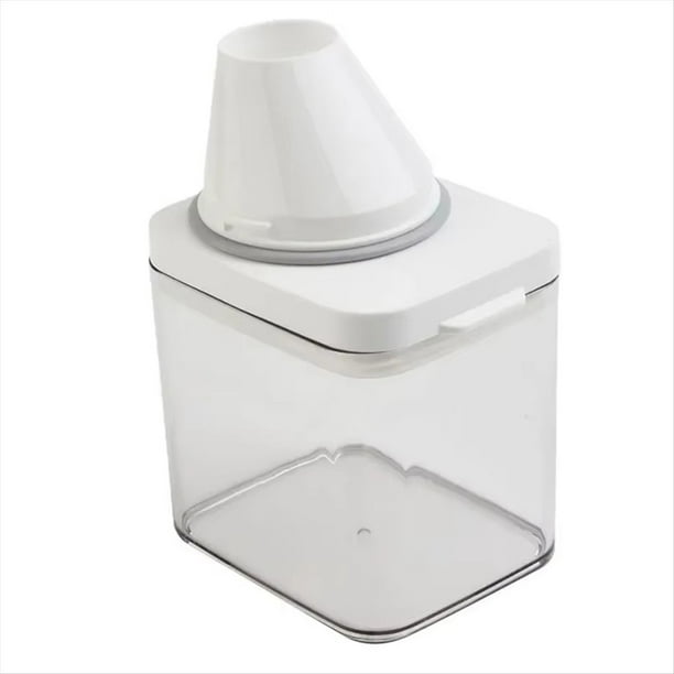 Dispensador Hermético de Detergente para Ropa con Medidora, Recipiente de Plástico Transparente para Líquidos en Polvo con Tapas.