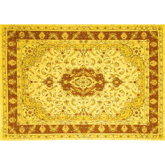 Ahgly Company Machine Washable Indoor Rectangle Persian Yellow Traditional Area Rugs, 5' x 7'