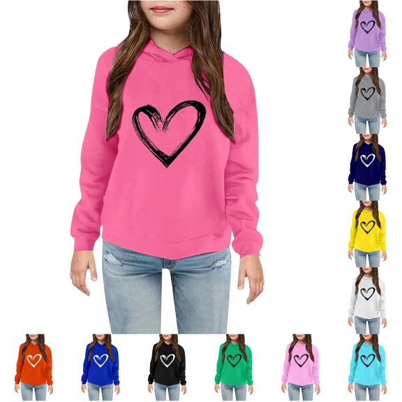 Byoo Minimal Graphic Hoody Sweatshirt for Little Girls Long Sleeve Front Printed Hoodies School Daily Pullovers,Hot Pink