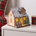 thumbnail image 3 of DIY Christmas House Kit, Lighted Wooden Village Decor, 4.72 Inch Snowy Cottage Model with Glowing Windows Layered Roof Details and A Small Fence, Wooden Craft Pieces with LED Light, 3 of 5