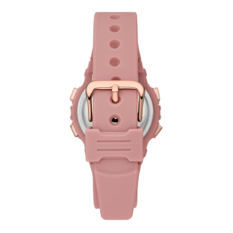 Time and Tru Ladies Digital Sport Watch Dusty Rose Round Case Rose Gold Tone Bezel and Dusty Rose Plastic Strap FMDOTT108 Walmart