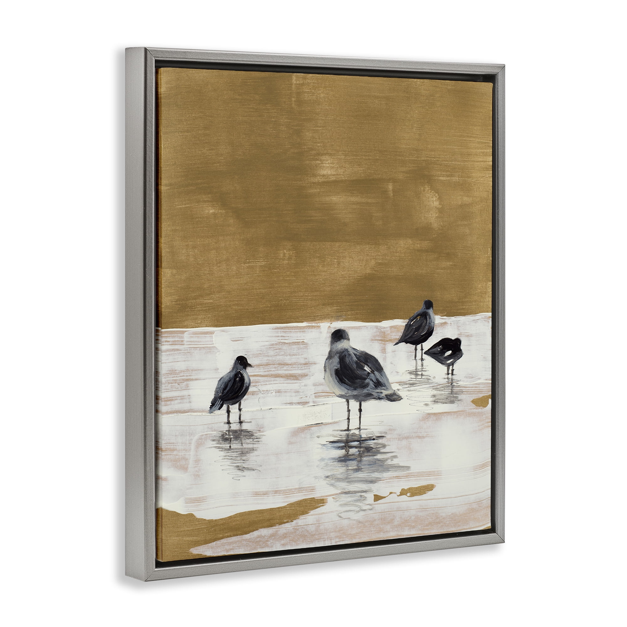 Stupell Industries Sea Seagull Silhouettes Animals & Insects Painting Gray Floater Framed Canvas Art Print Wall Art, 25 x 31