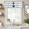 thumbnail image 2 of Aqua Stripe Nautical Kitchen Curtain Valances for Windows Farmhouse Short Curtains, Navy Blue Anchor Summer Coastal Rod Pocket Valance Curtain for Bedroom Cafe Living Room 42"x18", 2 of 8