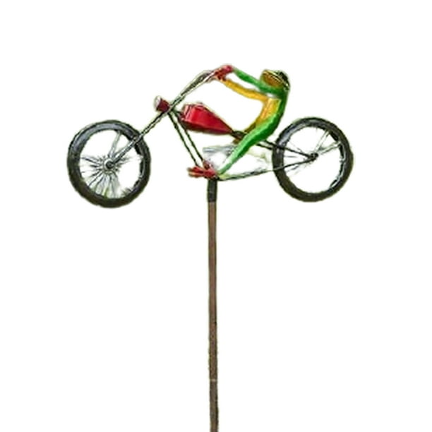 TureClos Bicycle Metal Windmill Handmade Bike Frog Cat Bunny Mantis Sculpture for Garden Yard