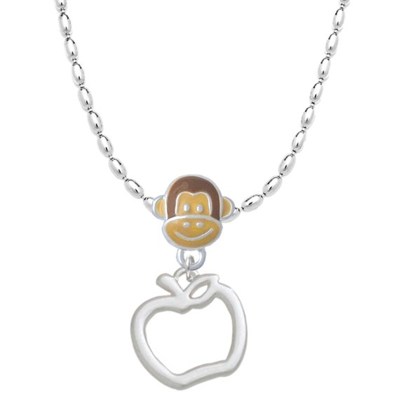 Delight Jewelry Silvertone Apple Outline Mia Monkey Charm Necklace
